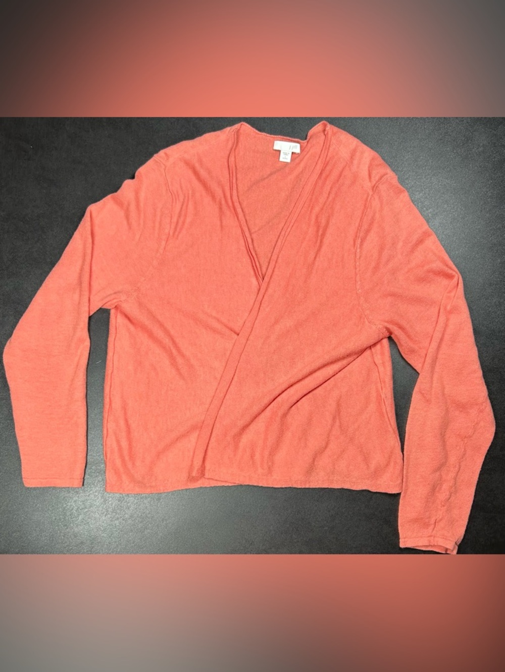 J. Jill Women's Size PL Coral Linen Blend Open Front Wrap Sweater